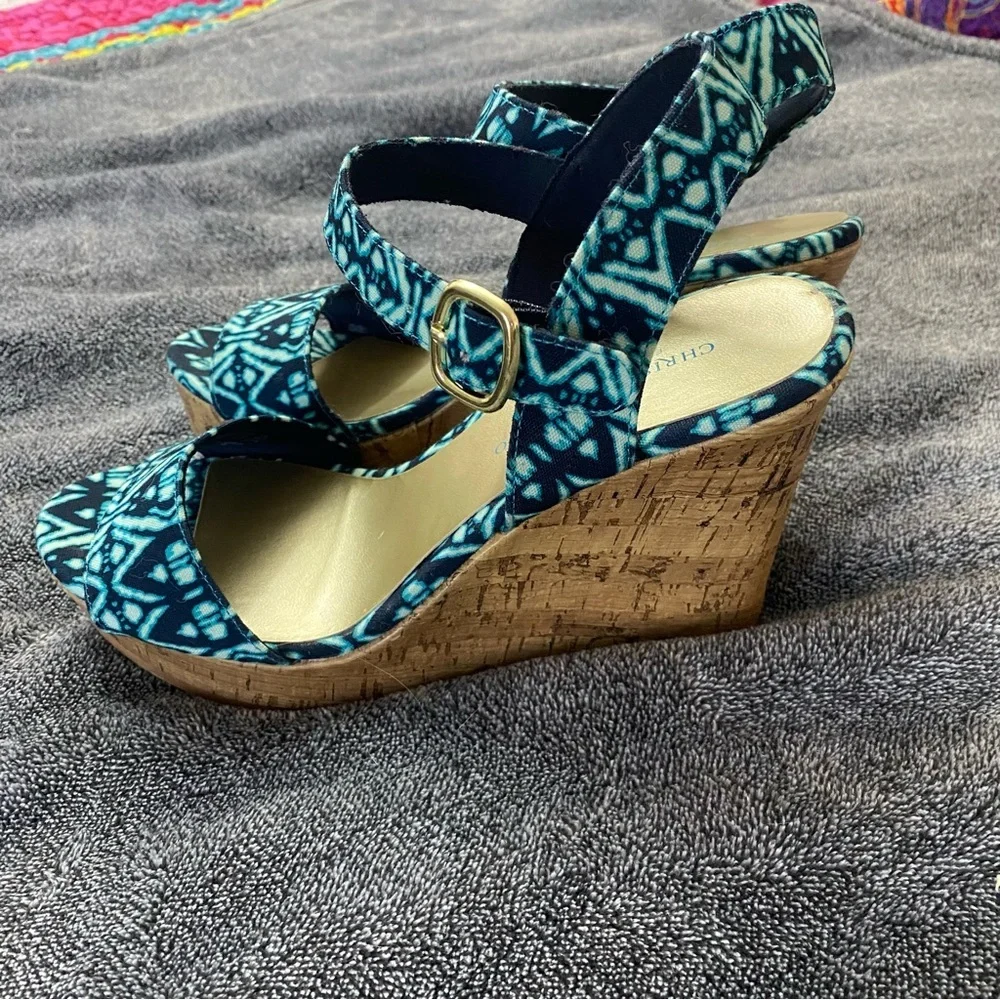 Christian Siriano‎ Women's Blue and Turquoise Patterned Sandals SZ 8 1/2